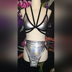 NWT The Lyte Couture Silver Holographic Festival Set ~ Sz XS